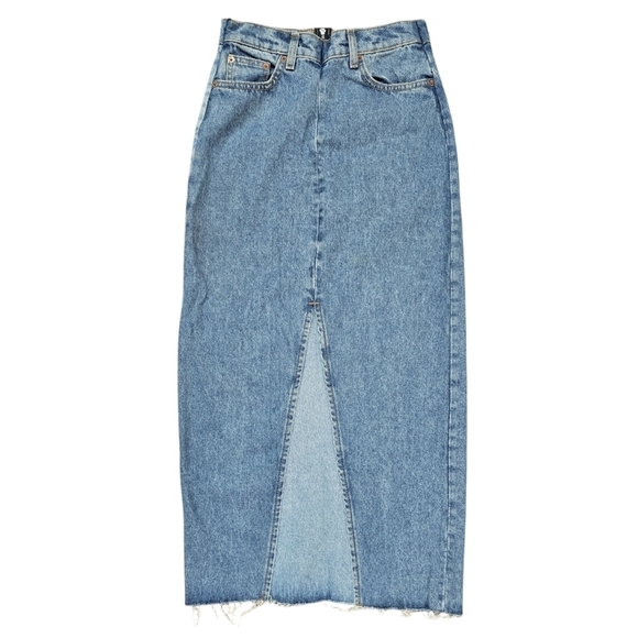 Zara The 90's Collection Patchwork Two Tone Denim Maxi Skirt 100% Cotton Retro - Picture 1 of 11